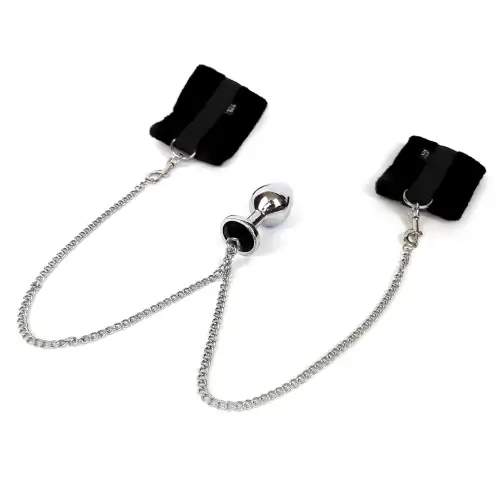 Наручники с металлической анальной пробкой Art of Sex Handcuffs with Metal Anal Plug  size M Black photo 1