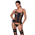 Сетчатый корсет из эко-кожи, с люверсами и съемными пажами Malwia Corset black XXL/XXXL — Passion photo 1