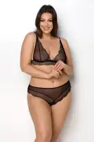 Комплект белья Passion Amberly Set 4XL/5XL black, лиф, трусики бразилиана, люрексовая нить photo 1