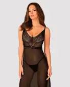 Полупрозрачная длинная сорочка Obsessive Estiqua chemise XL/2XL, черный, ассиметричный крой photo 1